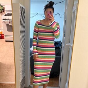 Charlie Holiday Colorful Striped Long Sleeve Dress
